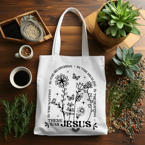 VICBOU Bible Verse Canvas Tote Bag Religious Christian Gifts for Women Men Faith Canvas Tote Reusable Grocery Bag - color: Therewasjesus