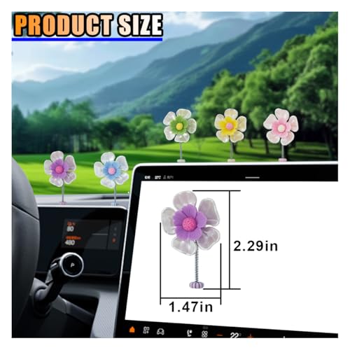 BDZMC 5PCS Flower Car Dashboard Accessories, Cute Shaking Flower Car Decorations, Funny Rearview Mirror Accessories, Car Center Console Ornament, Auto Interior Aesthetic Charm (No Leaves)
