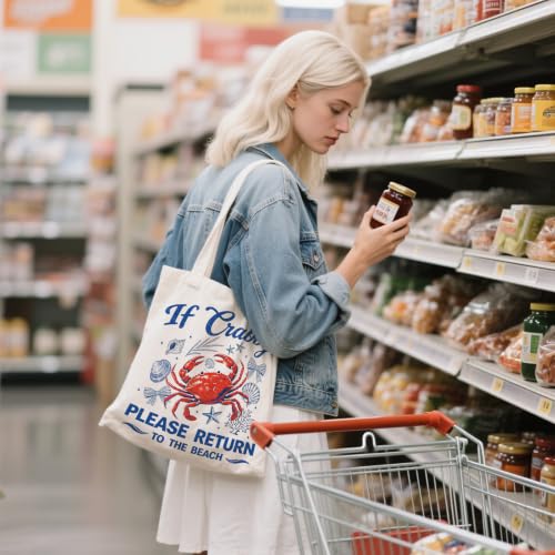 Aesthetic Canvas Tote Bag for Women - with Magnetic Snap Closure & Zipper Inner Pocket Reusable Bag for Shopping - color: Crab1