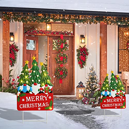 Afirst Christmas Gnomes Yard Sign Stakes Light Up Garden Decorations - color: Gnomes