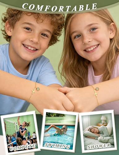 CASSIECA Gold Bracelets for Women 14K Gold Plated Cross Sport Link Chain - color: Basketball