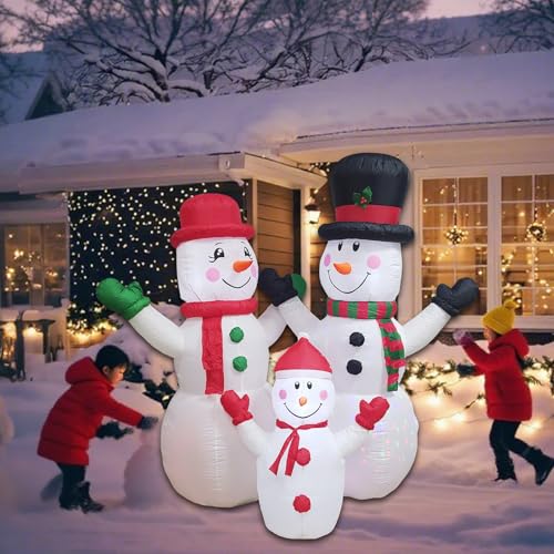 Christmas Inflatable Snowman Family Decorations Blow Up - 7FT Giant Outdoor Snowman Decor with Rotating Lights | Xmas Inflatable for Indoor Outdoor Yard Lawn Garden Party - style: The Snowman Family