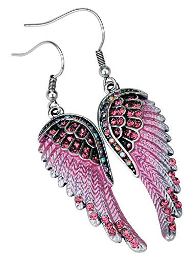 Szxc Jewelry Women's Crystal Guardian Angel Wings Cross Choker Pendant Necklaces 18"+2" - color: Pink Earrings & Necklace