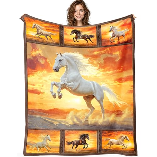 Horse Blanket Horse Decor Cozy Animal Throw Super Soft Plush Flannel Fleece Blanket Gift for Kids Adults Men Women Ultra Warm & Lightweight Flannel, 60"X50" - color: Horse, size: 60"x50"