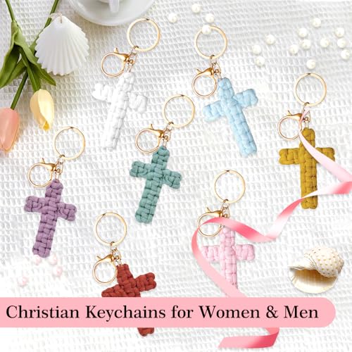 Knit Cross keychain Christian Gifts for Women Men Religious Gifts Bohe Backpack Charms Christian Keychain - color: Purple