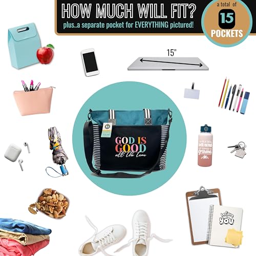 Brooke & Jess Designs Church Bags for Women - Bible Tote Bags for Women, Large Tote Bag for Womens with Zipper - color: Teal Loulou God is Good