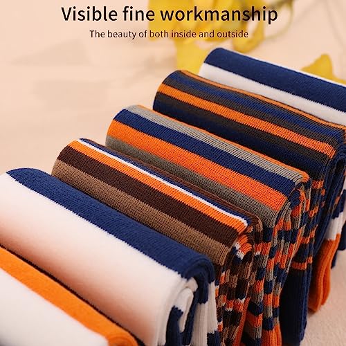 Men's Colorful Striped Dress Socks, 5-Pack Cotton, Sock Size 10-13 - color: Orange Blue Stripes