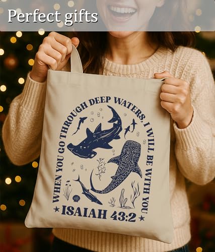 Aesthetic Christian Gifts Tote Bag for Church, Religious Tote Bag for Bible Study, Medium Size with Inner Pocket - color: Shark