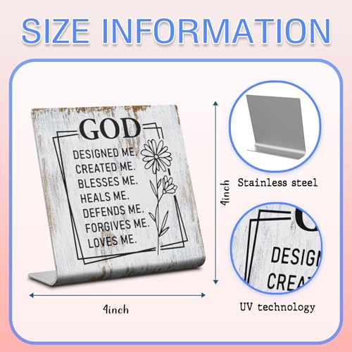 Christian Gifts for Women Faith, GOD Designed Me Created Me Blessed Me, Blessed Heals Religious Spiritual Catholic Gifts for Women Her Mom Friends Female Coworker Sister Desk Decor Sign XLK504 - style: GOD