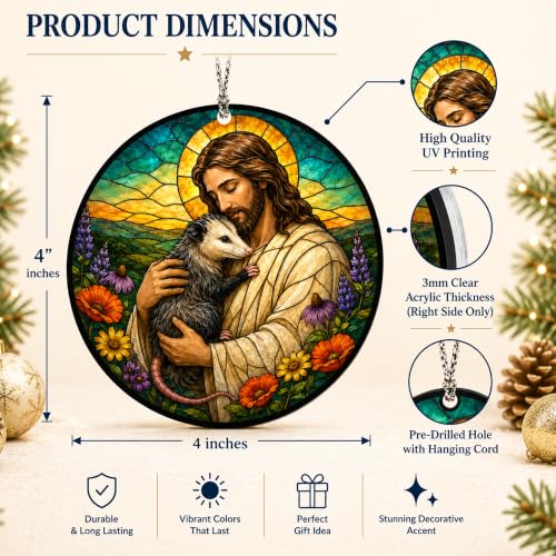 Jesus Christmas Ornament, Jesus Hugging Opossum Ornament, Christian Christmas Ornaments, Religious Holiday Decor, Opossum Lover Gift, Xmas Present for Animal Lovers - color: Jesus