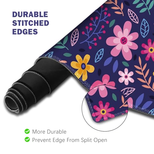 ToLuLu Extended Gaming Mouse Pad, Memory Foam Keyboard Mouse Wrist Rest Set - color: Purple Flowers
