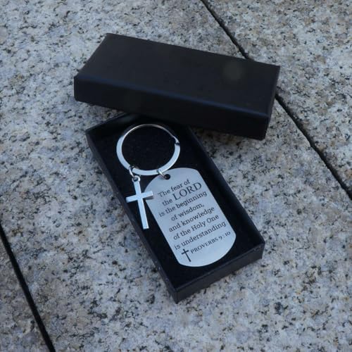 Inspirational Scripture Keychain with Cross - Bible Verse Matte Key Chain Religious Gift for Christian - style: Proverbs 9:10