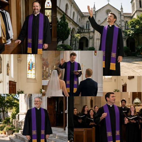 FAD-4U Catholic Clergy Stole with Embroidery Stole Priest Mass Stole Pastor Stole - color: Purple