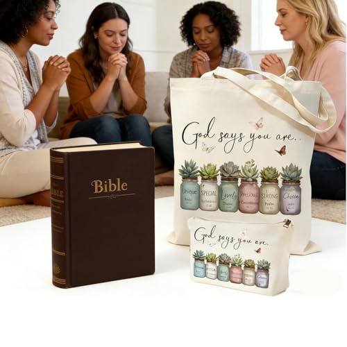 2 Pack Bible Canvas Tote Bag Makeup Bag Women Christian Gifts Reusable Grocery Bags for Shopping Travel - style: Bible Succulent