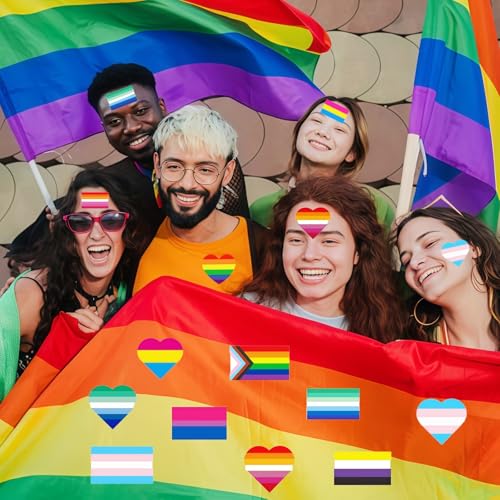 Pride Stickers 1000 PCS, Rainbow Heart & Flag LGBTQ Stickers for Transgender, Lesbian, Bi, Gay, Progress Pride, Pride Month,Parade Accessories, 16 Designs (500 Pieces Per Roll) - style: 1000 PCS Pride Stickers