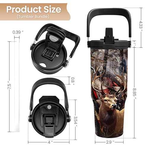 SANDJEST Hunting Gift for Men, Deer Hunting Tumbler with Handle, 30oz Flip Straw Stainless Steel Insulated Coffee Travel Cup, Gifts for Hunter Dad Grandpa for Birthday Christmas Fathers Day - color: Hunting 2