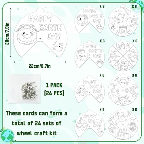COcnny Earth Day Coloring Craft- 24 Sets Color Your Own Globe Art Craft DIY Wheel Cards for Kids, Happy Earth Day Paper Craft Art for School Home Class Event World Environment Activities - style: Earth Day
