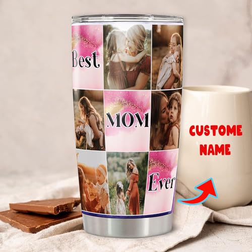 Personalized Mom Photos Tumbler Custom Pictures Insulated cups Travel Coffee Mug with Lids Stainless Steel 20 30 Oz Gifts for Mommy New Grandma Mother's Day - color: Mom 615