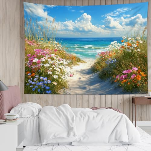 EOBTAIN Summer Beach Tapestry Coastal Wildflower Wall Tapestry,60x40 Inch - color: Colorful, size: 40"L x 60"W