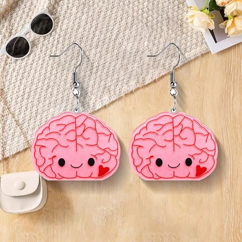 Christian Statement Earrings for Women, Acrylic Dangle Earrings, Lightweight Comfortable, Non Tarnish Hooks, Faith Jewelry, Religious Gift for Women - color: Cute Pink Brain