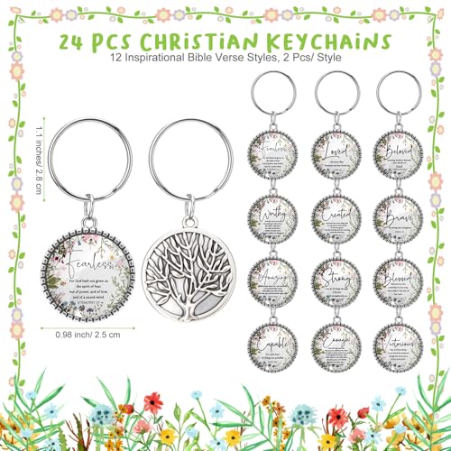 Suncalla 24 Set Christian Gifts Keychains Bulk Mini Inspirational Religious Prayer Cards with Bible Verse for Women Men - color: Bright, style: Wildflowers