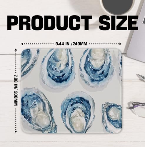 Coastal Beach Oyster Shell Mouse Pad, Blue and White Nautical Ocean Oyster Mouse Pads Mousepads Non-Slip for Computers Laptop Home Office Desk Accessories, 9.5x7.9 Inch - color: Oyster Shell