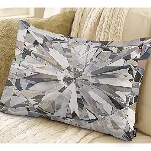EKOBLA Diamond Crystal Oblong Throw Pillow Covers Abstract Bling 3D Modern Geometric Glass Triangle Shiny Glow Decorative Cushion Cases for Couch Sofa Bedroom Cotton Linen 12x20 Inches - color: Multi-bs18