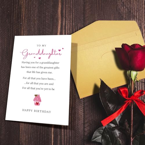 Nchigedy Happy Birthday Cards for Granddaughter, Granddaughter Poem Birthday Card, Granddaughters Bday Card from Grandma Grandpa - color: #18
