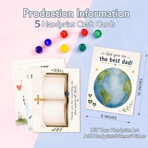 Pack 5 Christian Father’s Day Handprint Craft for Kids – Faith-Based DIY Craft for Church & Preschool, DIY Religious Dad Keepsake Card to Treasure Forever, Bible Theme Handprint Craft for Kids - color: Christian Card Dad