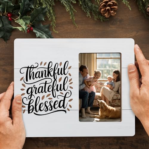 Christian Blessed Gifts Picture Frame, Thankful Grateful Blessed, Religious Gift for Mom Father Friends Frames Fits 4x6 Photo - color: Purple
