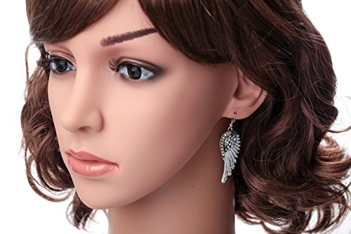 Szxc Women's Crystal Guardian Angel Wings Hypoallergenic Dangle Earrings Biker Jewelry - 2 1/4 inch - color: Silver Clear