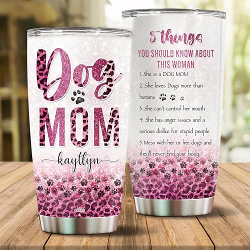 Personalized Dog Mom Tumbler Gifts for Women Travel Coffee Mug Gift for Daughter Girls Sister Dog Lovers Pet Owners Insulated Stainless Steel Cup 20oz With Lid - color: DOG MOM