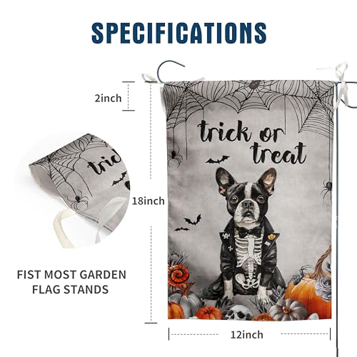 Halloween Boston Terrier Garden Flag Trick or Treat Yard Flag Ghost Dog Garden Flags for Outside 12x18 Double Sided Mini Skeleton Halloween Decor Outdoor Lawn Welcome Flag - color: halloweenboston
