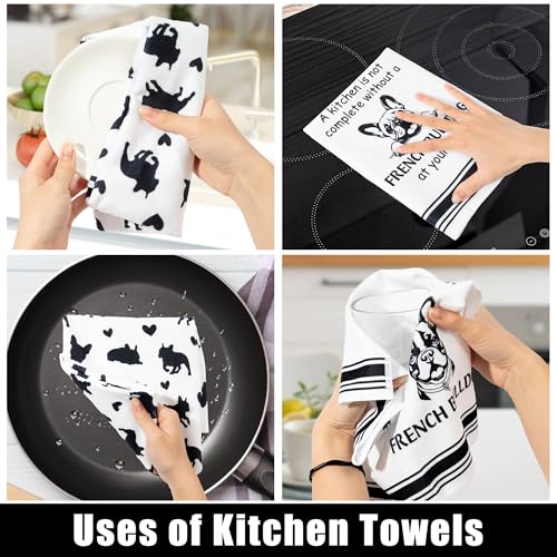 French Bulldog Kitchen Dish Towel - 5Pcs Cute French Bulldog Cleaning Dishcloth Puppy Dog Absorbent Bar Quick Dry Hand Towel Tea Towels for Housewarming Birthday Xmas Gift Bathroom Kitchen Home Decors - color: French Bulldog