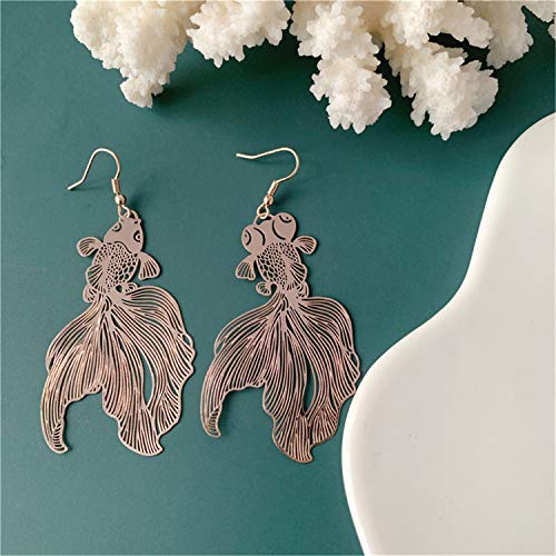 Unique Chic Lightweight Hollow Fish Dangle Drop Hook Earrings Charm Pink Red Asymmetry Goldfish Dangle Earrings For Women Girls Statement Jewelry Gifts - color: Pink