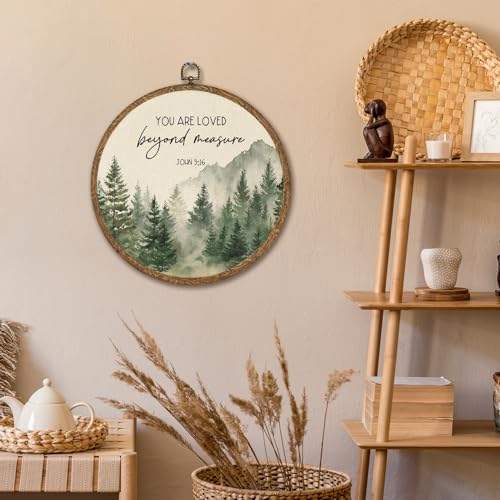 Christian Wall Art Decor-You Are Loved Beyond Measure Bible Verse Round Hanging Artwork, Faith Scripture Prints for Bedroom Living Room Prayer Room, 10 Inch Round Wall Hanging Decor Gift for Believers(Green-John 3:16) - color: Green-John 3:16