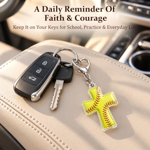 Sports Gifts for Teens, Acrylic Sports Cross Keychain with Prayer Card - color: Softball