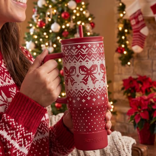 Christmas Bow Stainless Steel Slider Tumbler with Handle 40 Ounces with Lid, Travel Cup, Insulated Bottles for Girls Women - color: Christmas