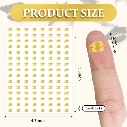 JarThenaAMCS 2400 Pcs Graduation Cap Mini Stickers Gold Foil 2026 Grad Hat Self-Adhesive Sticker Decals for Planner Reward Envelope Greeting Cards Scrapbook DIY School Party Supplies, 0.5 Inch - style: Graduation Cap