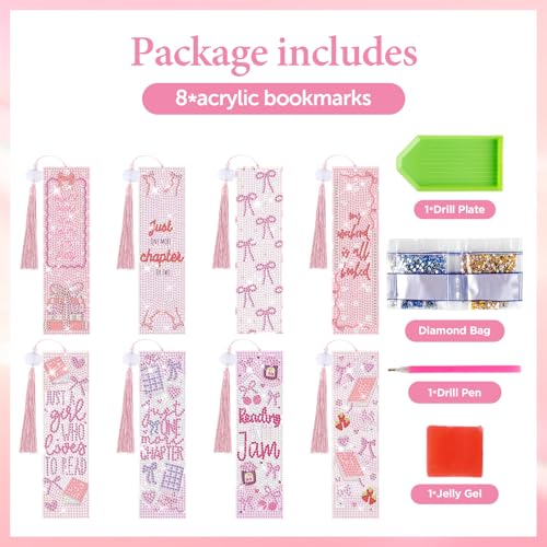 8 Pieces Christian Bible Verse Diamond Art Bookmarks 5d Christian Beaded Bookmark Acrylic Tassel Bookmark for DIY Making Beginners Adults Arts Craft Supplies (Pink Bow-1) - color: Pink Bow-1