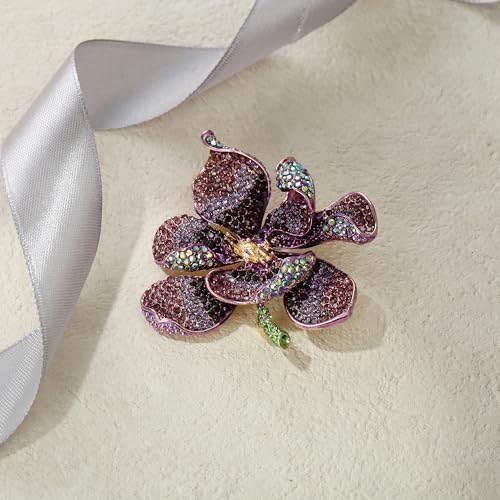 EVER FAITH Women's Austrian Crystal Orchid Flower Petal Brooch - color: Purple Gold-Tone