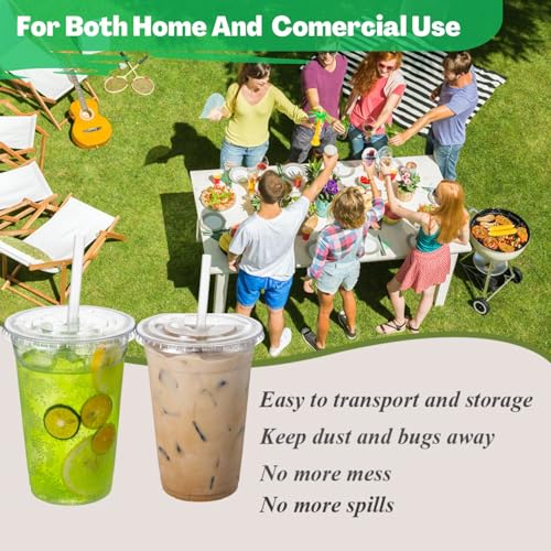 Artpreti 25 Sets 20 oz Clear Plastic Cups with Lids and STRAWS, Disposable Cups for Iced Coffee, Smoothie, Milkshake, Cold Drinks - size: 20 oz - With Lid