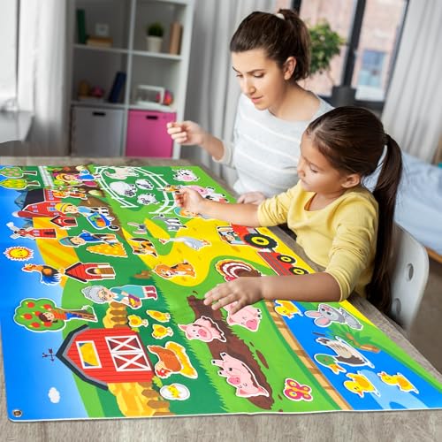 Felt Flannel Story Board Set for Toddlers,44 * 28in Flannel Board for Wall,52 Felt Farm Animals Pieces,Farmhouse Theme Story Preschool Storytelling,Learning Interactive,for 3 Years + Kids