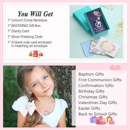 Easter Basket Stuffers - Easter Gifts for Girls Kids,Cross Unicorn Necklaces with Initial for Teen Girls Kids Daughter Granddaughter Birthday Christian Religious Gifts 16+3 Inches - style: W