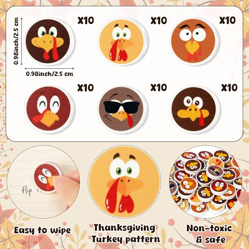 Thanksgiving Turkey Mini Erasers Bulk - 60 Pcs Fall Pencil Erasers - style: Thanksgiving Turkey