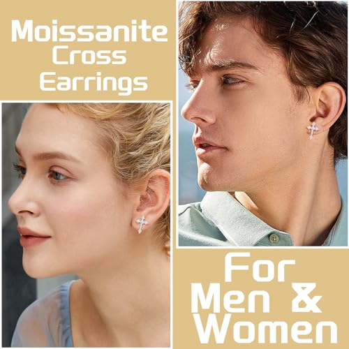 Moissanite Cross Earrings Sterling Silver Cross Stud Eearrings D Color VVSI Moissanite Stud Earrings Crucifix Jewelry Gift - color: Silver-0.5CT