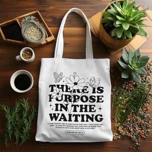 VICBOU Bible Verse Canvas Tote Bag Religious Christian Gifts for Women Men Faith Canvas Tote Reusable Grocery Bag - color: Purpose