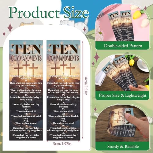 Ten Commandments Bookmarks Gifts - 100 Pcs Bible Verse Religious Bookmark Paper Christian Inspirational Book Marks Page Marker for Women Men Office Church Book Lovers Reading Party Rewards - color: Ten Commandments