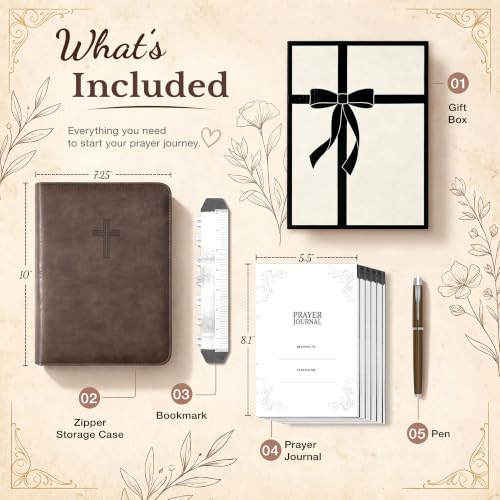 Ospelelf Removable Prayer Journal with Leather Brown 6 Ring Binder 3-Month - color: brown