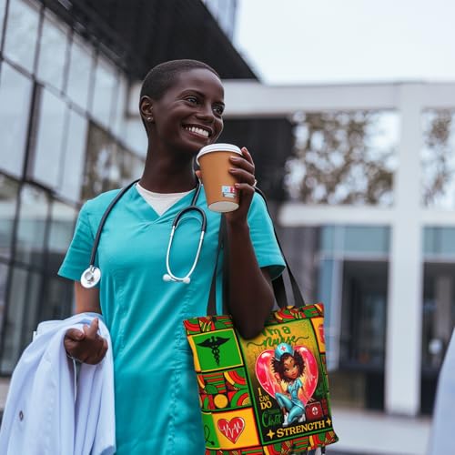 Tote Bag For Women, Tote Bag With Zipper Large Shoulder Bag For Women Travel, Work, Office, College, Nursing - color: African American Nurse